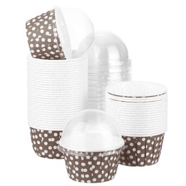 sourcing map 50 Set Cupcake Liners with Dome Lids, Muffins Liners Wrappers, Disposable Baking Cups for Wedding and Birthday Party Decoration Brown