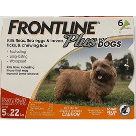 FRONTLINE Plus Flea and Tick Treatment for Dogs  05-22lbs., 6 Treatments NEW