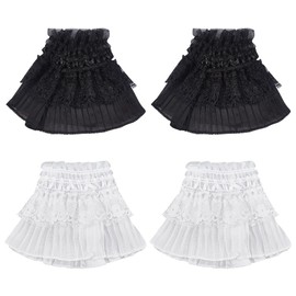 GORGECRAFT 2 Pairs Lolita Lace Cuffs Black Steampunk Wrist Cuffs Fingerless Bridal Gloves for Prom False Sleeves Ruffled Gothic Costume Accessories Wedding Dress, Black-3