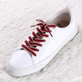 Allegra K Striped Canvas Shoelaces, Flat Shoelaces, Shoe Laces, 1 cm Width, red white