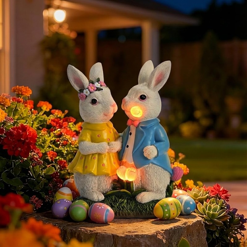 Easter Decorations Outdoor with Solar Lights, 8'' Lighted Easter Bunny