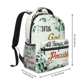 Bible Backpack Sage Green Floral Backpack Christian Gifts Back to School Bag with God All Things are Possible Bookbag for Women Kids Girls Boys Teens