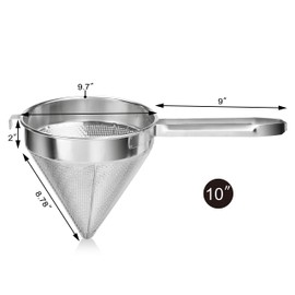 New Star Foodservice 34110 18/8 Stainless Steel China Cap Strainer, 10-Inch, Coarse Mesh