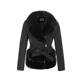 Bellivera Women Faux Suede Leather Jacket Motorcycle Short Coat Biker PU Sherpa-Lined Overcoat 8831A Black L