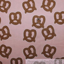 Riley Blake BonEful Fabric FQ Cotton Quilt Pink Brown Soft Pretzel Food Large Carnival Dot S