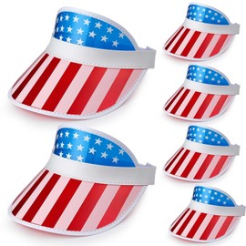 Vabean 6 Pcs American Flag Visor Hat UV Protection Plastic Visor Cap 4th of July Accessories for Women Men Tennis Beach