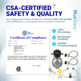 BlueStars Upgraded RV Propane 2-Stage Auto Changeover LP Propane Gas Regulator-2 Tank, with Two 18Inch RV Pigtail Stainless Braided Hoses & Gauge - Dual Propane Regulator for RV Van Trailer Camper