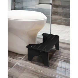 Bamboo Toilet Stool, 7" Toilet Stool Squat Adult, Non-Slip Poop Stool for Bathroom, Portable Squat Toilet Pooping Stool for Kids, Easy of Use and Clean - Improve Squatting Posture and Comfort (Black)