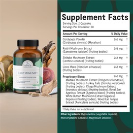 7th Manna Daily Immunity – Mushroom Complex Supplement – Adaptogenic Mushroom Blend with Lion's Mane, Turkey Tail, Reishi & Cordyceps – Supports Immune Health & Cognitive Function – 60 Capsules