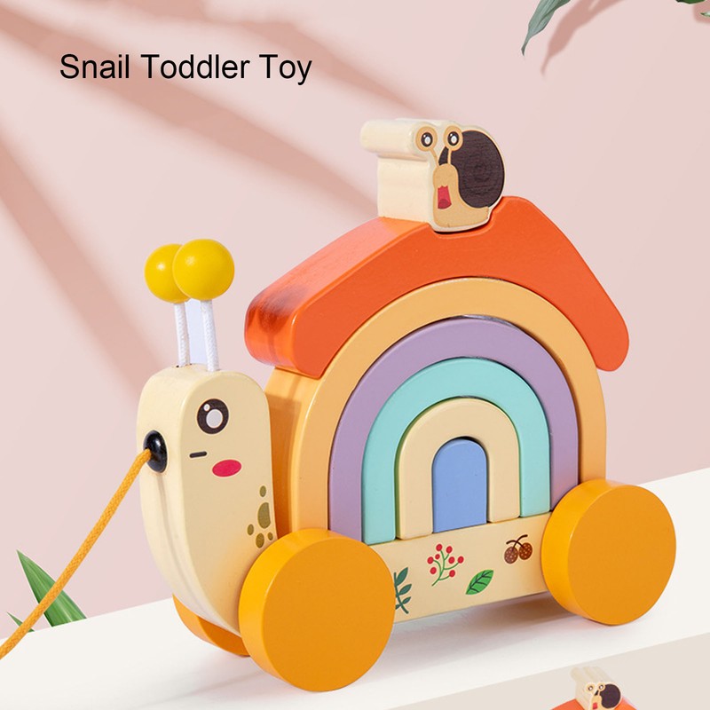 Beech Wooden Baby Pull Along Toy WalkALong Snails Toddler for