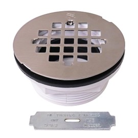 Westbrass D206P-07 2" No-Caulk PVC Compression Shower Drain with 4-1/4" Round Grid Cover, Satin Nickel