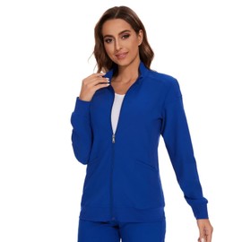 COZYFIT Scrub Jackets for Woman, Zip Front Nurse Jacket, 4-Way Stretch Fabric - Royal Blue, XL