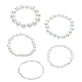 YUYUDEHM 5 Pcs White Pearl Bracelets, Stackable Pearl Stretch Bracelets, Faux Pearl Bracelets for Lady, Wedding (White)