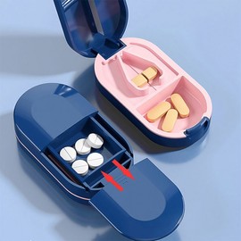 Pill Cutter & Splitter Portable Pill Case Dispenser Grinder White 3ea