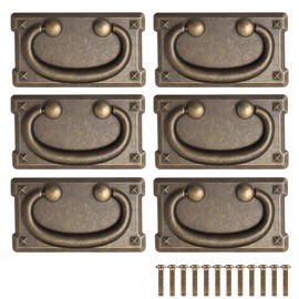 6pcs Antique Brass Cupboard Pull Handle,Retro Rectangle Pull Handles,Drawer Handles Vintage,Brass Handles for Cabinets,Cupboard Handles,Handles for Cupboards & Draws(Size:3.83x2.04inch)