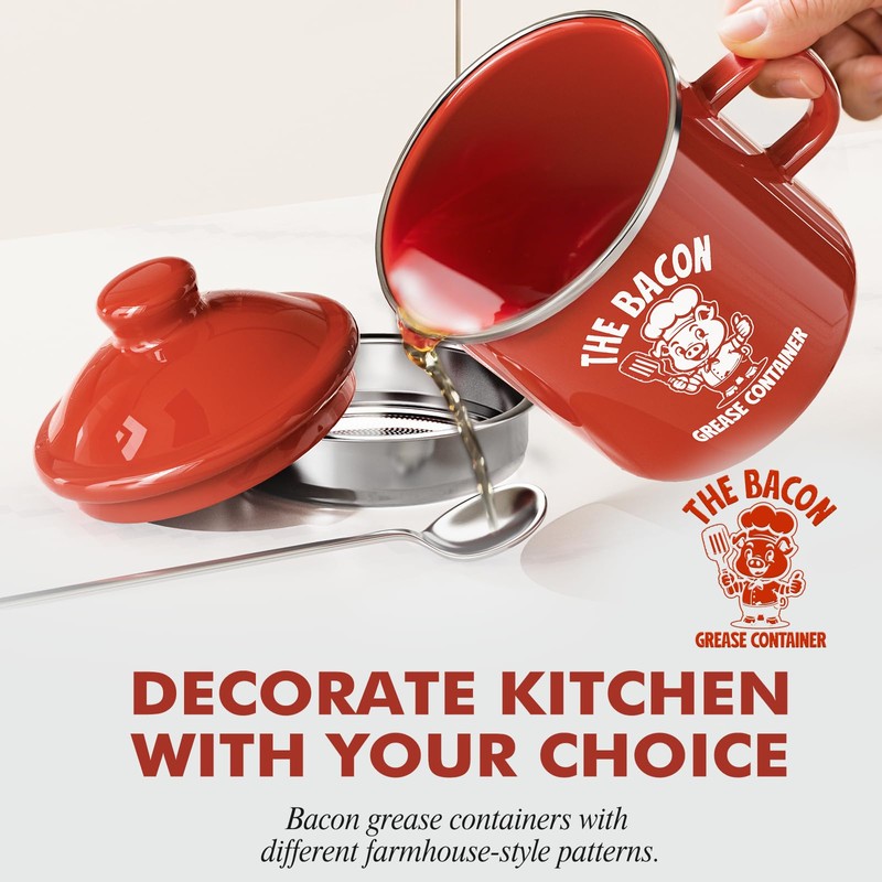 PGYARD Mini Bacon Grease Saver With Strainer - 15OZ Enamel