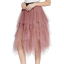 938 - Plus Size Women's A-Line Short Knee Length Tutu Tulle Wedding Prom Skirt (4X, Irregular - Dusty Pink)