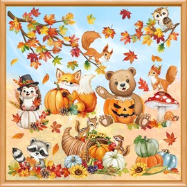 decalmile Window Clings Autumn Leaves Animal Tree Branch Bear Windows Decal