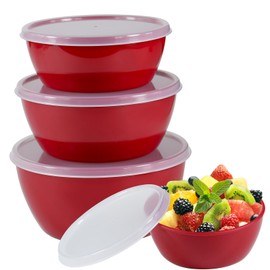 ATRDTO Small Classic Plastic Prep Bowls with Lids, Set of 4, Microwave and Dishwasher Safe (Red)
