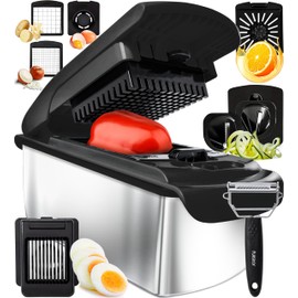 Fullstar Vegetable Chopper and Spiralizer - Food Chopper with Container, Fruit Slicer, Kitchen Gadgets & Accessories, Home Essentials (All in 1, Stainless Steel)