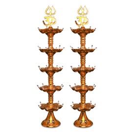Electric Plastic Light, Pooja Diya with LED Spark, Home Temple Decor, Electric Diya Golden,Mandir Diya,Diwali Diya Lamp (5 Layer, 2)