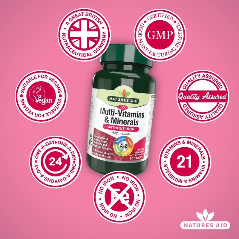 Natures Aid Multi-Vitamins and Minerals 60 Tablets (Without Iron, One-a-Day