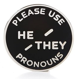 He They Pronoun Brooch Button Non-Binary Badge Enamel Lapel Pin - NB Pride Genderqueer Gender Identity Pin (Silver)