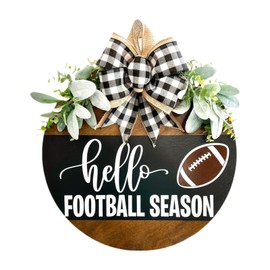 Fenteer Front Door Sign Football Season Creative Decoration Round Welcome Sign Rustic for Party Holiday