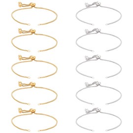 UNICRAFTALE 10 Pieces 2 Colours Adjustable Sliding Bracelet Stainless Steel Bracelet Chain Slider Extension Chain Link Chain with Stopper Bead Bracelet Snake Chains DIY Crafts 20 cm