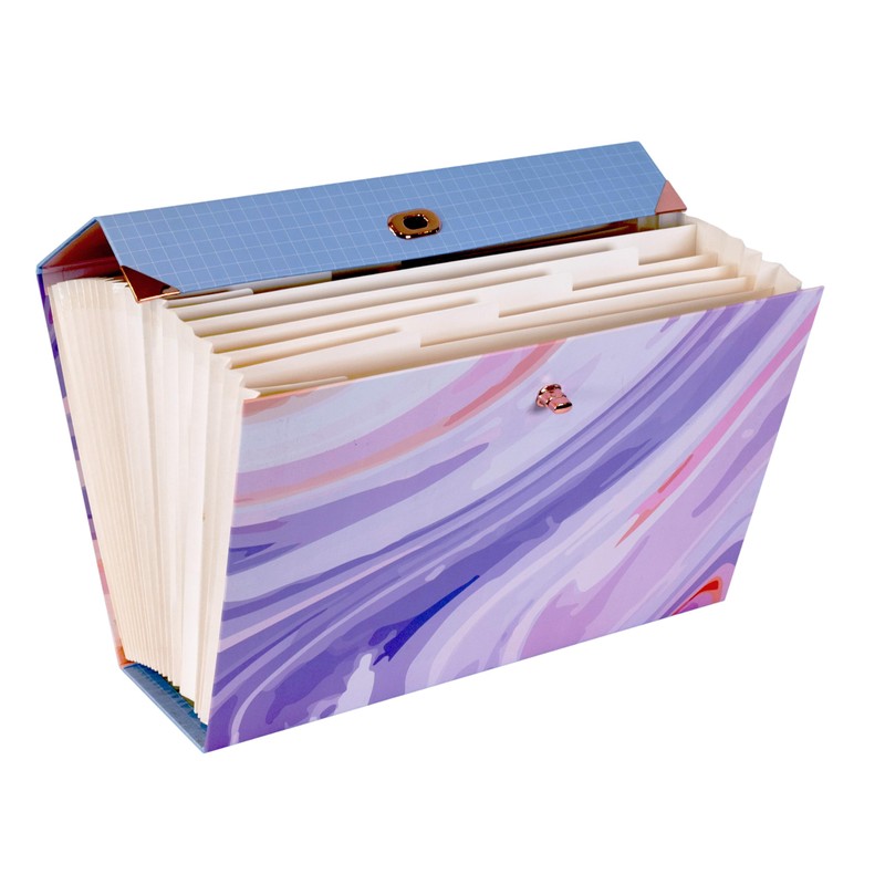 Cathedral Products Purple Abstract 19-Pocket Expanding Box File with Rose