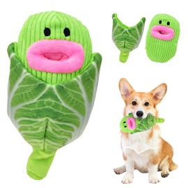 Vehomy Dog Cabbage Shape Squeaky Toy 2 in 1 Puzzle Puppy Toy Plush Dog Leakage Food Toy for Small & Medium Dogs Interactive Dog Chewing Toy for Teething with Crinkle Paper & Squeaker Cabbage
