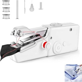 Sewing Machine, Mini Sewing Machine Handheld, Cordless Portable Electric Sewing Machines with Sewing Accessories for Beginners, Suitable for Clothing, Curtains, DIY Home Travel, White
