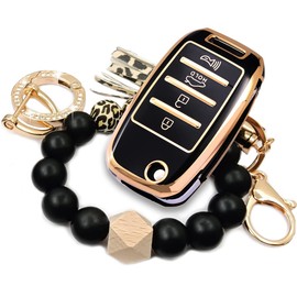 RFSRZ Key Fob Cover Case Fits for Kia Sorento Sportage Rio Soul Forte Optima Carens Folding Flip Keyless Entry Key Fob with Bracelet Holder (Black)