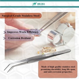 Jewelry Tweezers Stainless Steel 6" with Non-Marring Blunt Serrated Angled Tips With Ridged Handle For Hobby Craft Tools for Jewelry-Making, Soldering, Electronics Repair, Scrapbooking DIY Projects