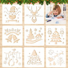 Pack of 8 Christmas Stencils, Painting Stencils, Christmas Painting Templates, Plastic Painting Stencils, Reusable DIY Stencils for Children, Christmas for Designing Greeting Cards
