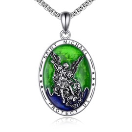 AINFQY Saint Michael Necklace for Men Sterling Silver Religious Protector Pendant St Michael Archangel Jewelry Gifts for Women (10a-St Michael)