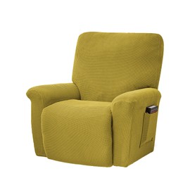 CONRUSER Stretch Recliner Chair Covers, 4-Piece Soft Sofa Cover Thick Single Seat Couch Cover Jacquard Recliner Slipcover with Pocket (Mustard)