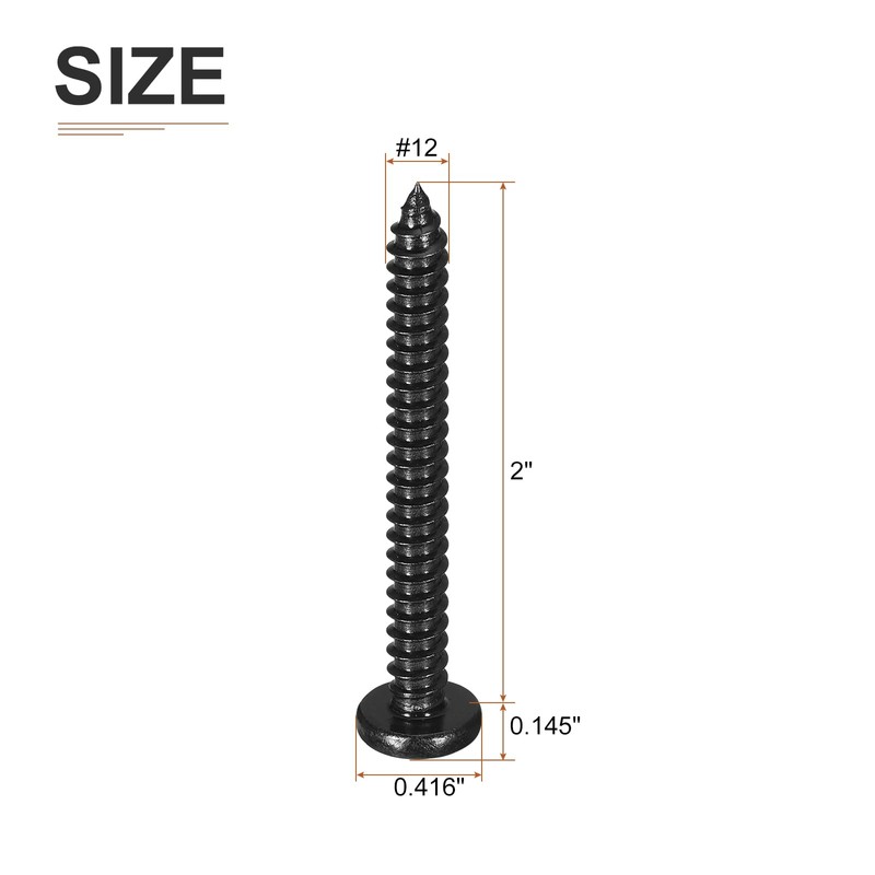 DTGN #12x2" Black Screws - 25Pack - 304 Stainless Steel