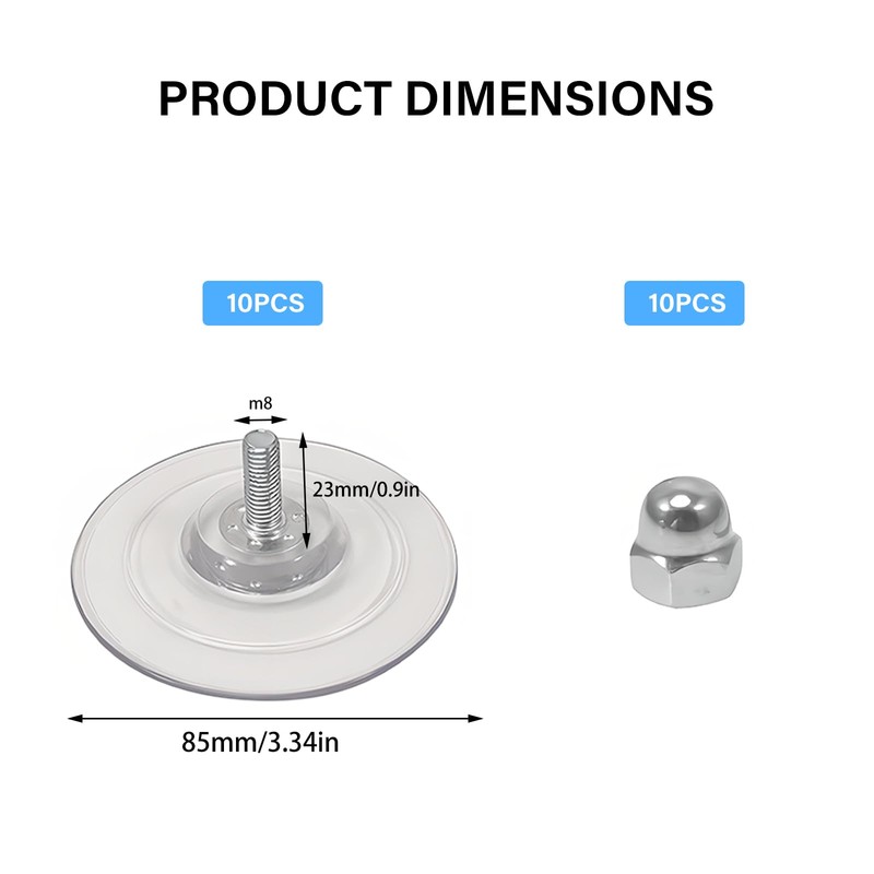 ASOFTY Pack of 10 M8 Suction Cups with Thread, Diameter