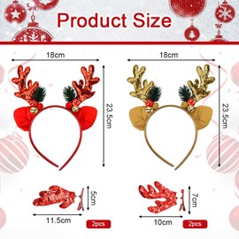 LPAMABA Pack of 2 Glitter Christmas Headbands, Reindeer Antlers Hair Clips, Christmas Headpiece, Christmas Headpiece, Christmas Hair Accessories for Girls and Adults