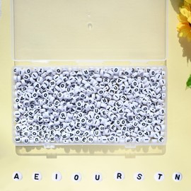 700 PCS Vowels Letter Beads for Bracelets,A E I O U R N S T 4x7 mm Box White Bulk Round Acrylic Vowels Alphabet Beads for Jewelry Making Beads DIY Decoration Accessories Stuff
