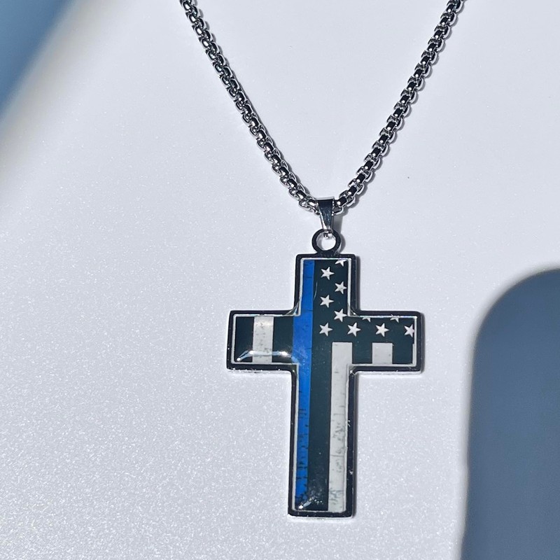Phuc Minh American Flag Cross Pendant Necklace for Men –