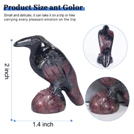 QLRSUXN Natural Garnet Raven Figurines, 2 Inch Healing Crystal Animal Statues, Lucky Guardian Pocket Crow Figurines as Women’s Gifts, Raven Statues for Office Home Decor and Ornament.
