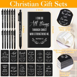 Sayglossy 72 Pcs Christian Bible Gifts Set for Women Bulk Religious Gifts Scripture Ballpoint Pens Notebooks Quote Inspirational Verse Keychain for School Christian Volunteer Church Members(Black)