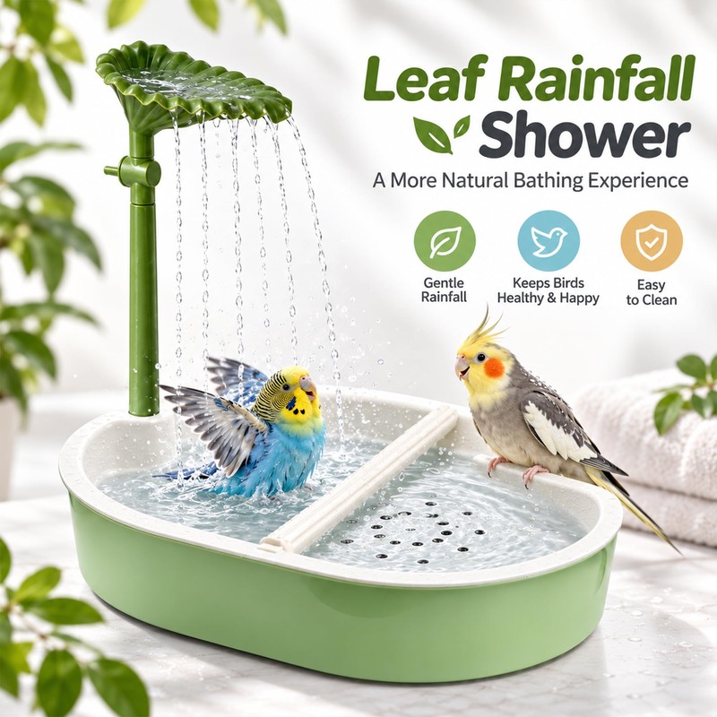 Indoor Bird Bath Fountain with Leaf Rainfall Shower, Adjustable Water