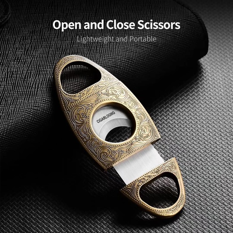 CIGARLOONG Cigar Cutter Stainless Steel Bronze Engraved Double Cut Blade