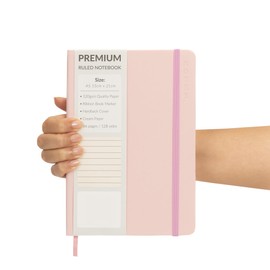 A5 Notebook Ruled Lined Journal with Faux Leather Hardback Cover and Premium 120gsm Thick Paper (128 Cream Pages, Baby Pink)