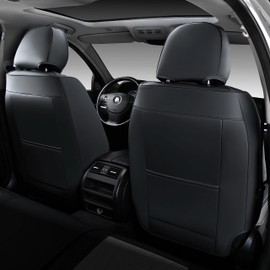 FLORICH Leather Seat Covers, Universal Front Seat Covers, Waterproof Car Seat Protector, Automotive Driver Seat Accessories Fit for Most Cars Trucks SUV-Black&White