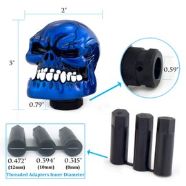 Thruifo Skull Gear Stick Shift Knob, MT Car Shifter Handle Big Teeth Devil Skeleton Shape Fit Most Manual Automatic Transmissions, Blue