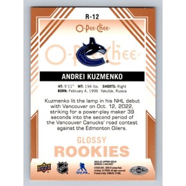 2022-23 Upper Deck O-Pee-Chee Glossy Bronze #R12 Andrei Kuzmenko Rookie Card RC Hockey Card Vancouver